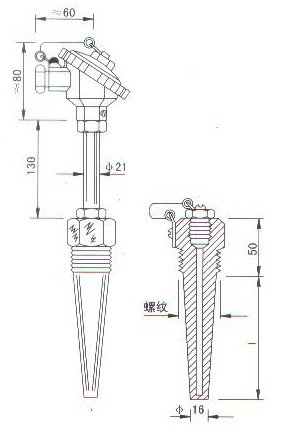低温低压热电偶(热电阻)产品结构图